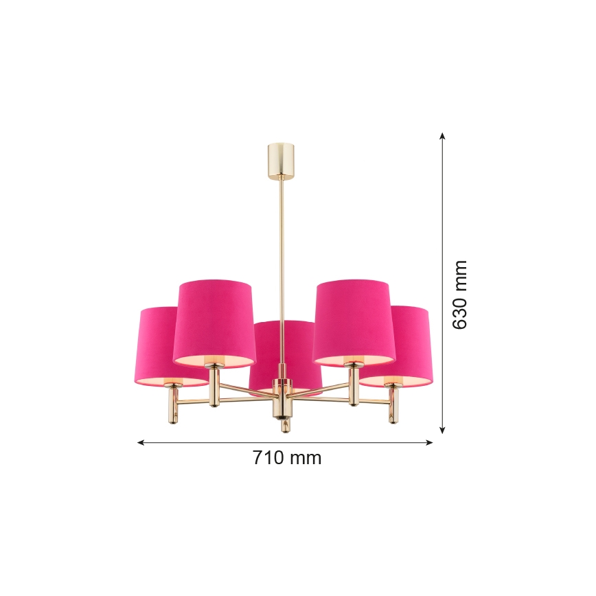 Argon 2089 - Κρεμαστό φωτιστικό πολύφωτο PONTE 5xE27/15W/230V ροζ/ορείχαλκος