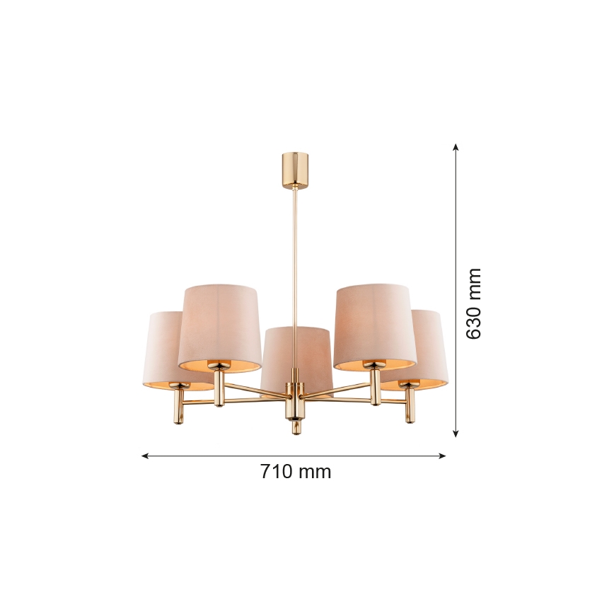 Argon 2105 - Πολύφωτο κρεμαστό PONTE 5xE27/15W/230V ορείχαλκο/μπεζ