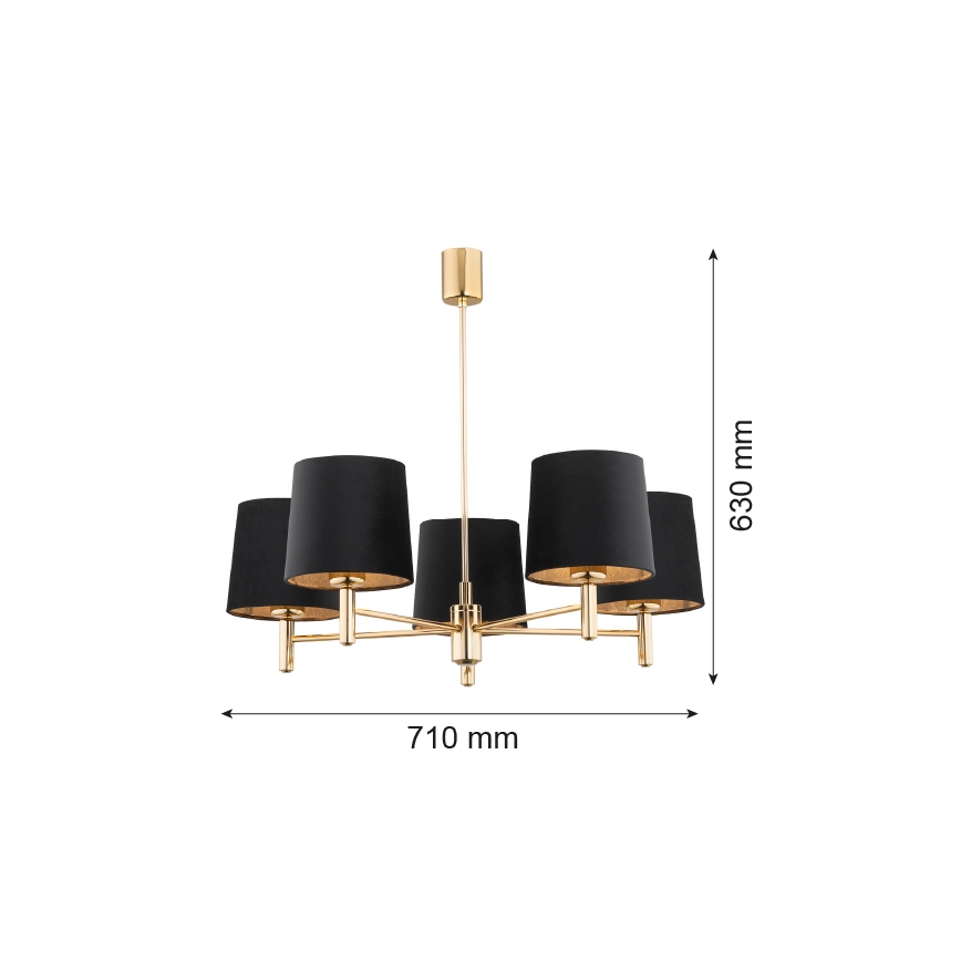 Argon 2107 - Πολύφωτο κρεμαστό PONTE 5xE27/15W/230V ορείχαλκο/μαύρο