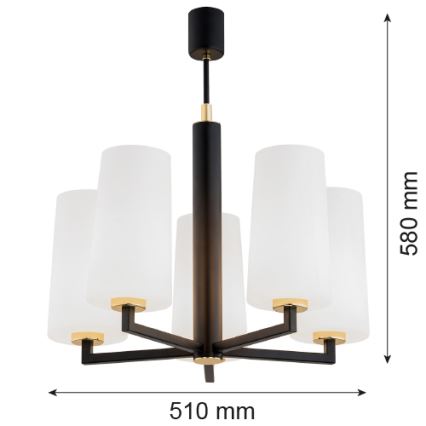 Argon 2114 - Κρεμαστό φωτιστικό οροφής CAMELOT PLUS 5xE27/15W/230V μαύρο/λευκό/χρυσό