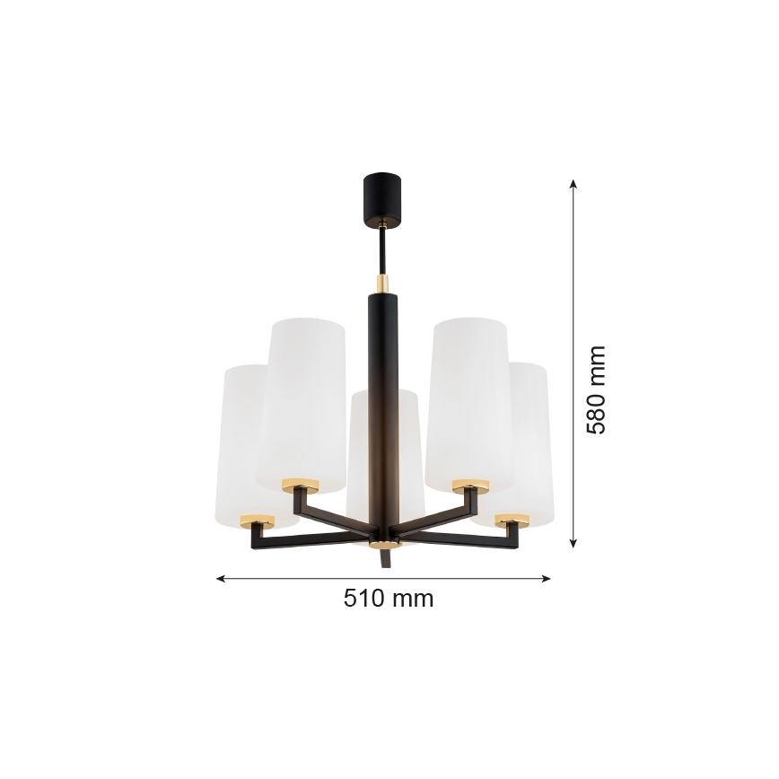 Argon 2114 - Κρεμαστό φωτιστικό οροφής CAMELOT PLUS 5xE27/15W/230V μαύρο/λευκό/χρυσό
