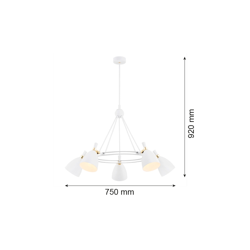 Argon 2117 - Κρεμαστό φωτιστικό οροφής CHARLOTTE 5xE27/15W/230V λευκό/χρυσό