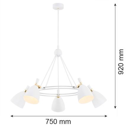 Argon 2117 - Κρεμαστό φωτιστικό οροφής CHARLOTTE 5xE27/15W/230V λευκό/χρυσό