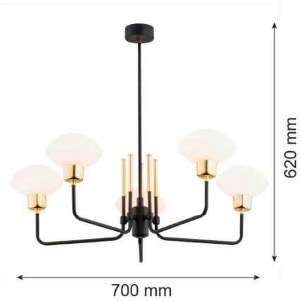 Argon 2128 - Κρεμαστό φωτιστικό RAVELLO 5xE14/15W/230V μαύρο/χρυσό