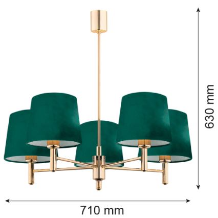Argon 2145 - Πολύφωτο κρεμαστό PONTE 5xE27/15W/230V πράσινο/ορείχαλκος