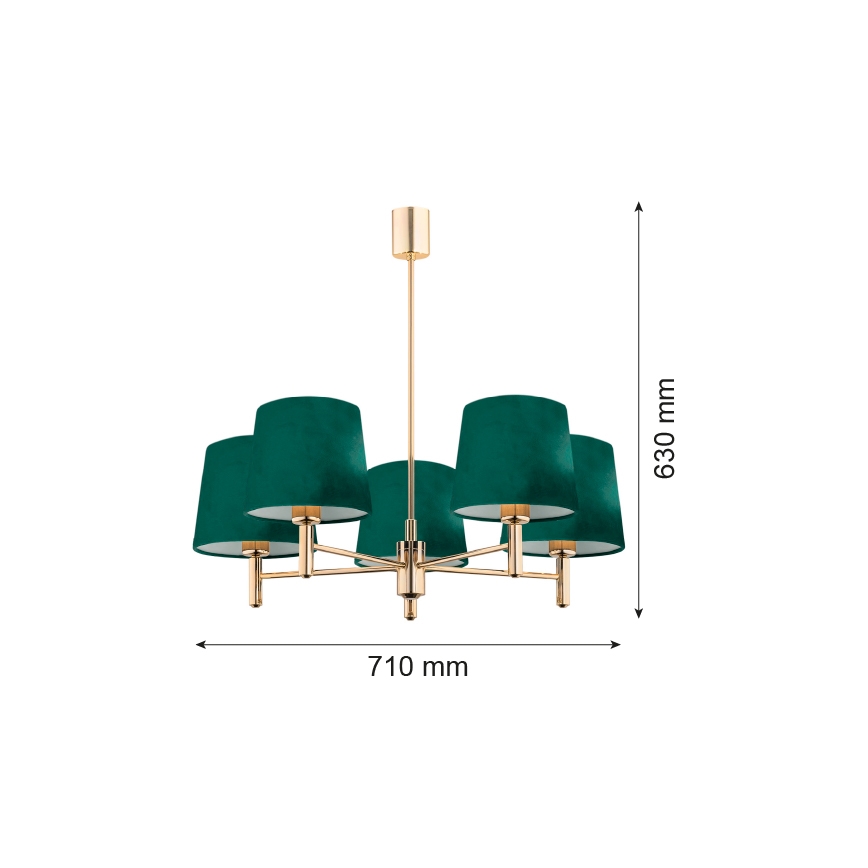 Argon 2145 - Πολύφωτο κρεμαστό PONTE 5xE27/15W/230V πράσινο/ορείχαλκος