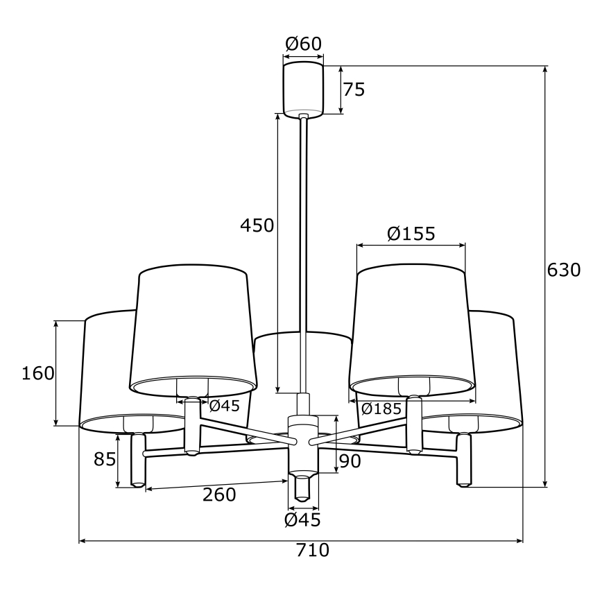Argon 2145 - Πολύφωτο κρεμαστό PONTE 5xE27/15W/230V πράσινο/ορείχαλκος