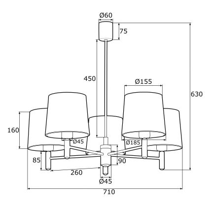 Argon 2145 - Φωτιστικό οροφής με ράβδο PONTE 5xE27/15W/230V πράσινο/ορείχαλκος