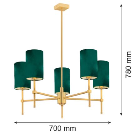 Argon 2147 - Πολύφωτο κρεμαστό ABRUZZO 5xE14/7W/230V ορείχαλκος/πράσινο