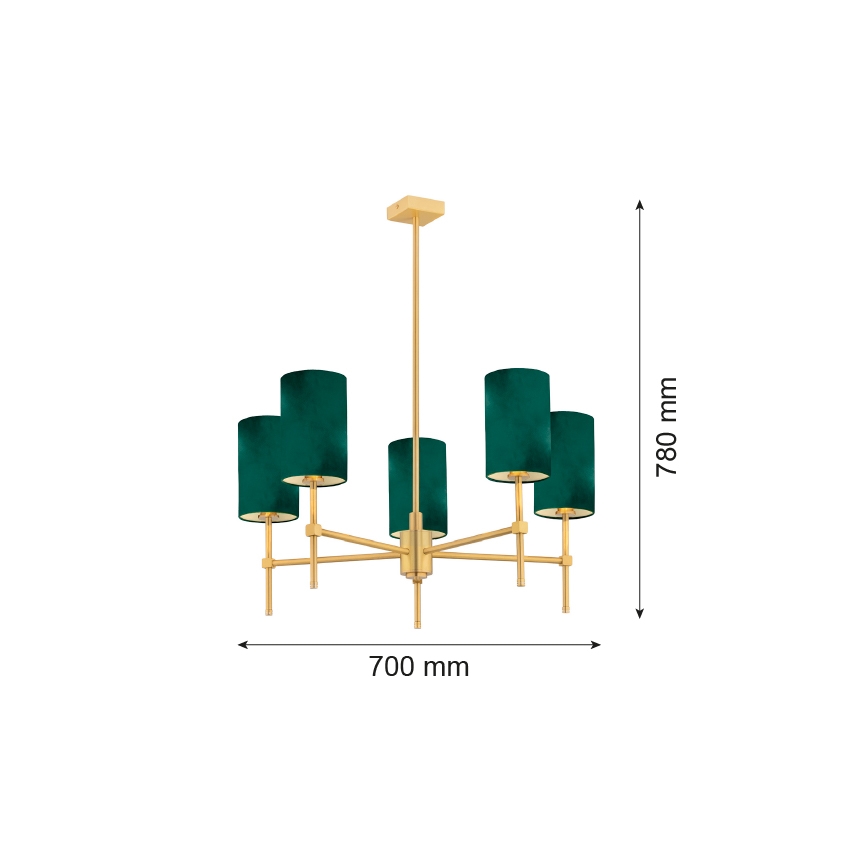 Argon 2147 - Πολύφωτο κρεμαστό ABRUZZO 5xE14/7W/230V ορείχαλκος/πράσινο