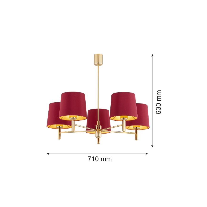Argon 2169 - Κρεμαστό φωτιστικό PONTE PLUS 5xE27/15W/230V κόκκινο