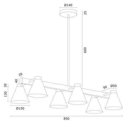 Argon 2551 - Κρεμαστό φωτιστικό οροφής AVALONE 6xE27/15W/230V λευκό/χρυσό