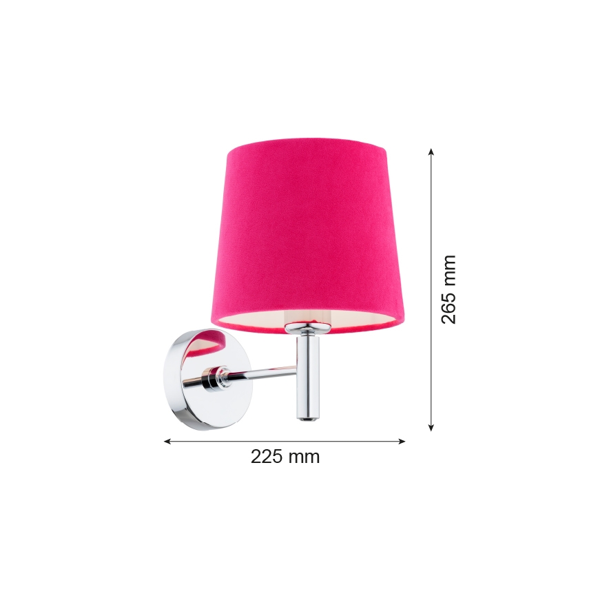 Argon 3909 - Λάμπα τοίχου BOLZANO 1xE27/15W/230V ροζ/γυαλιστερό χρώμιο