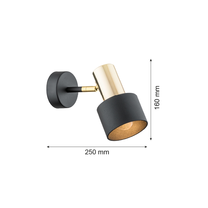 Argon 4265  - Επιτοίχιο φωτιστικό σποτ DORIA  1xE27/15W/230V μαύρο/ορείχαλκο