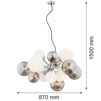 Argon 5020 - Κρεμαστό φωτιστικό οροφής SATELITE 15xE27/15W/230V γυαλιστερό χρώμιο/λευκό