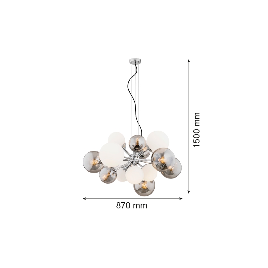 Argon 5020 - Κρεμαστό φωτιστικό οροφής SATELITE 15xE27/15W/230V γυαλιστερό χρώμιο/λευκό