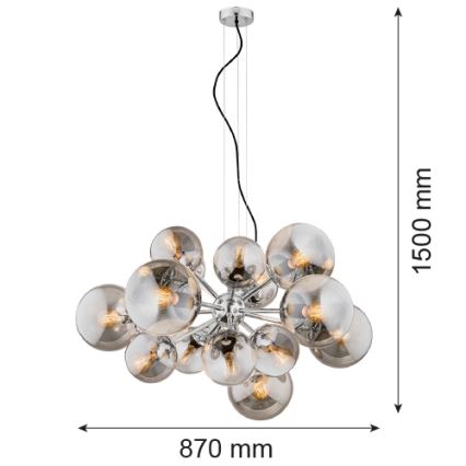 Argon 5022 - Κρεμαστό φωτιστικό οροφής SATELITE 15xE27/15W/230V γυαλιστερό χρώμιο