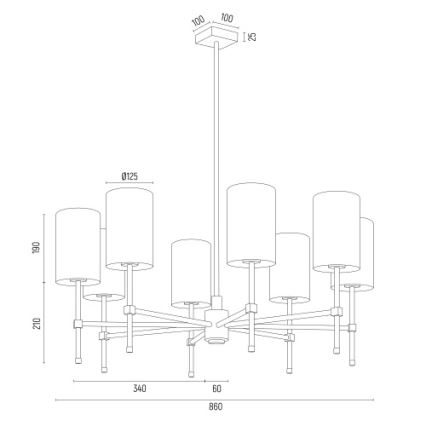 Argon 5051 - Κρεμαστό φωτιστικό οροφής ABRUZZO 8xE14/15W/230V ορείχαλκος/λευκό