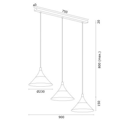 Argon 6140 - Πολύφωτο με συρματόσχοινο MASSETO 3xE27/15W/230V μαύρο/χρυσαφί