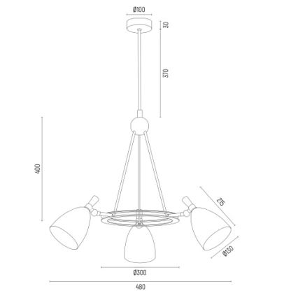 Argon 6149 - Κρεμαστό φωτιστικό οροφής CHARLOTTE 3xE27/15W/230V μαύρο/χρυσό