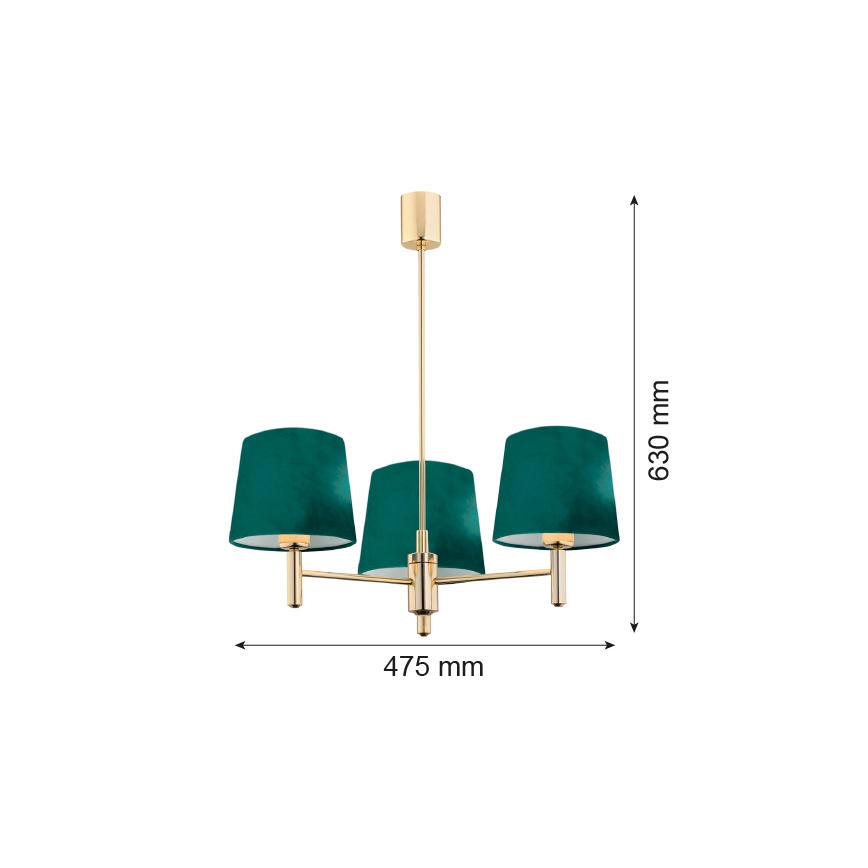 Argon 6192 - Πολύφωτο κρεμαστό PONTE 3xE27/15W/230V πράσινο/ορείχαλκος