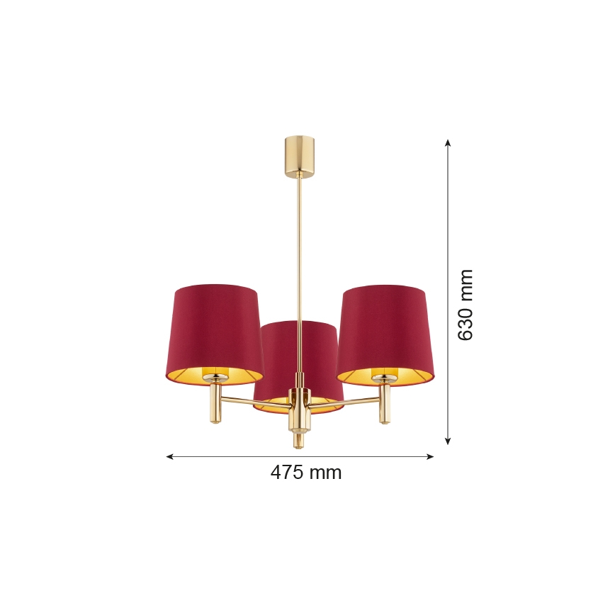 Argon 6266 - Κρεμαστό φωτιστικό PONTE PLUS 3xE27/15W/230V κόκκινο