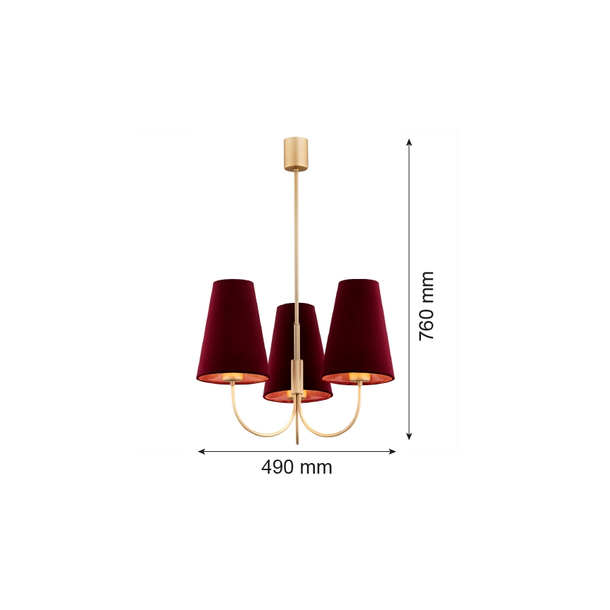 Argon 6270 - Κρεμαστό φωτιστικό SAFIANO 3xE27/15W/230V burgundy