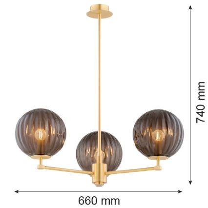 Argon 6310 - Κρεμαστό φωτιστικό PALOMA 3xE14/7W/230V χρυσό/μαύρο