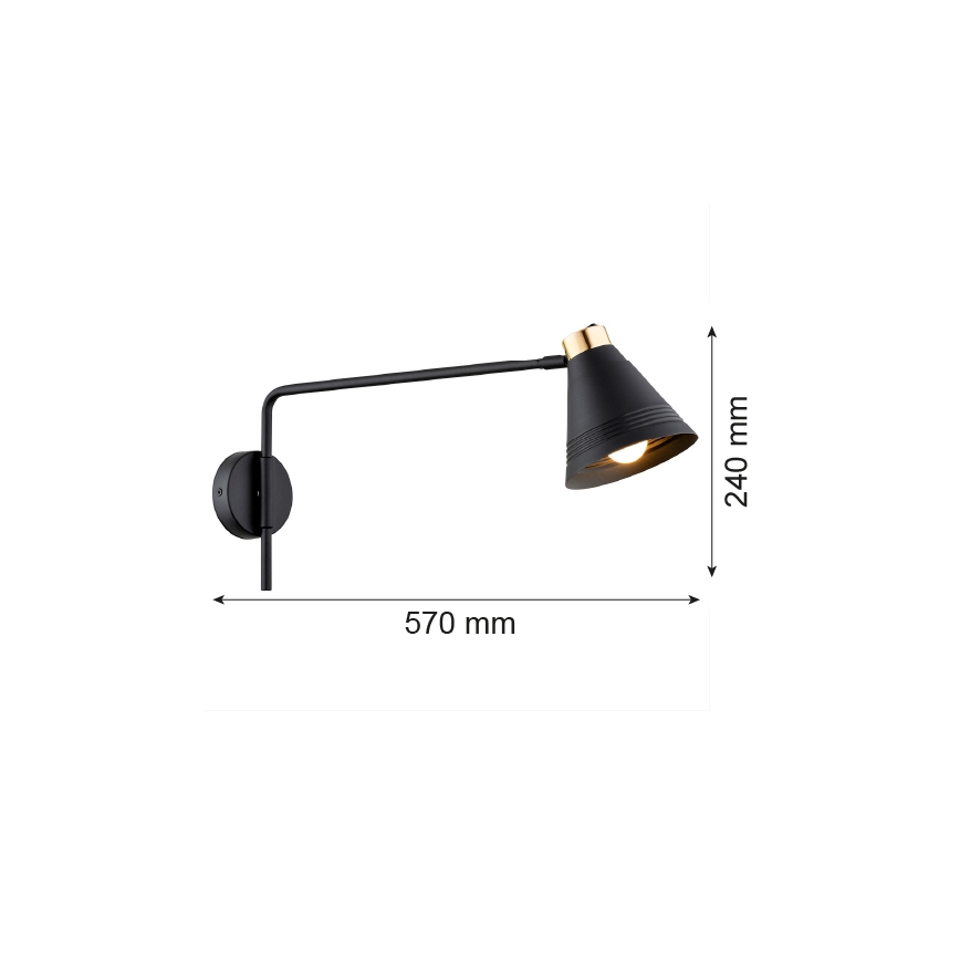 Argon 8009 - Απλίκα τοίχου AVALONE 1xE27/15W/230V 57 cm μαύρο/χρυσό