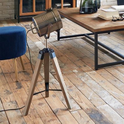 Atmosphera - Eπιτραπέζιο φωτιστικό EBOR 1xE14/25W/230V πεύκο/ορείχαλκος