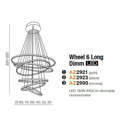 Azzardo AZ2921 - Πολύφωτο dimmer LED σε σχοινί WHEEL 6xLED/140W/230V