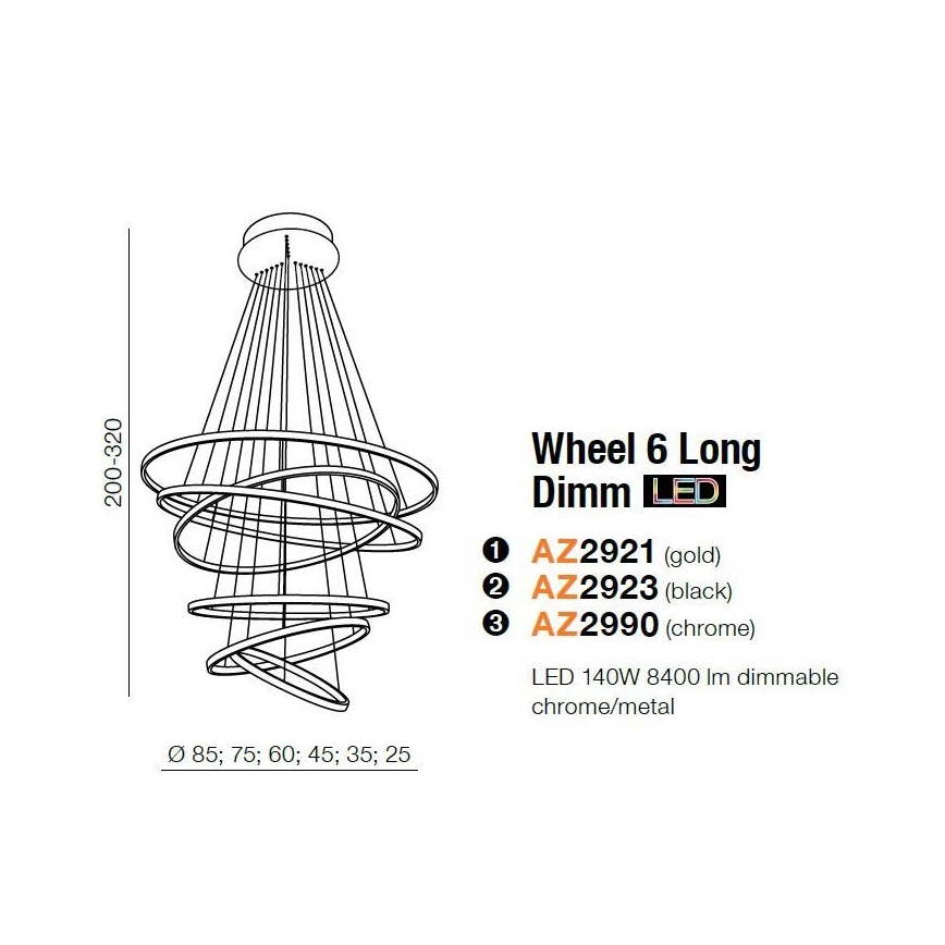 Azzardo AZ2921 - Πολύφωτο dimmer LED σε σχοινί WHEEL 6xLED/140W/230V