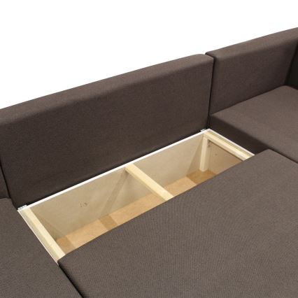 Πολυλειτουργικός γωνιακός καναπές‑κρεβάτι σε σχήμα U με αποθηκευτικό χώρο SEYA, καφέ