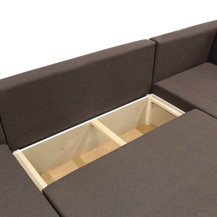 Πολυλειτουργικός γωνιακός καναπές‑κρεβάτι σε σχήμα U με αποθηκευτικό χώρο SEYA, καφέ