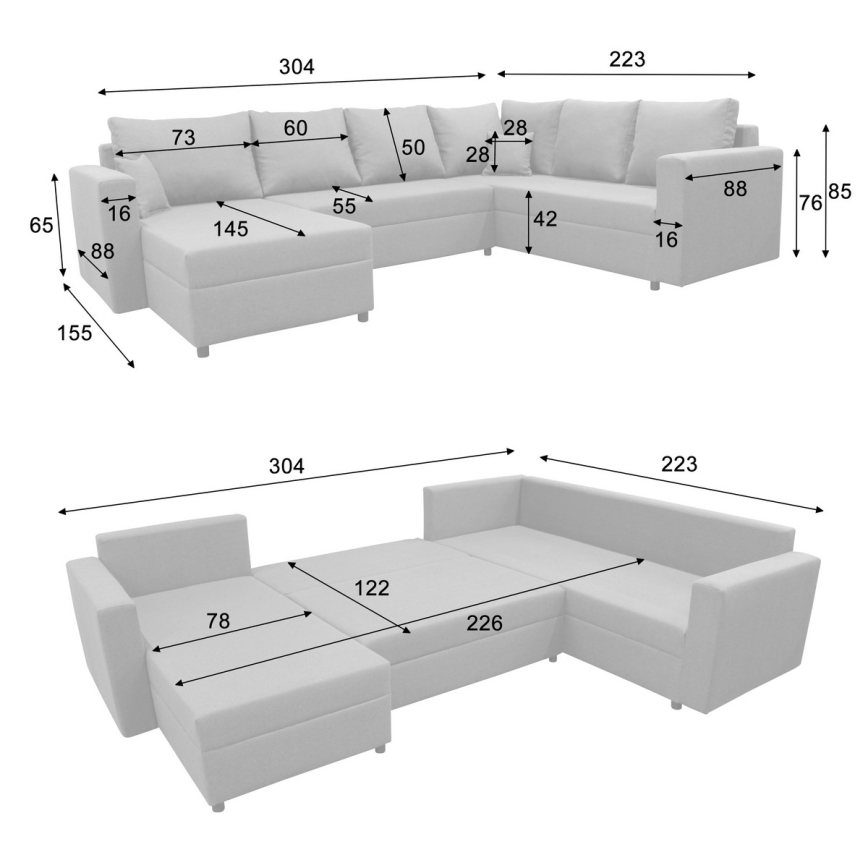 Πολυλειτουργικός γωνιακός καναπές‑κρεβάτι σε σχήμα U με αποθηκευτικό χώρο SEYA, καφέ