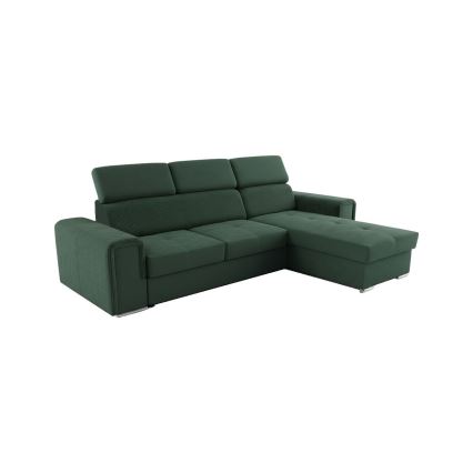 Πολυχρηστικός γωνιακός καναπές-κρεβάτι σε σχήμα L με αποθηκευτικό χώρο SALVADA, πράσινος