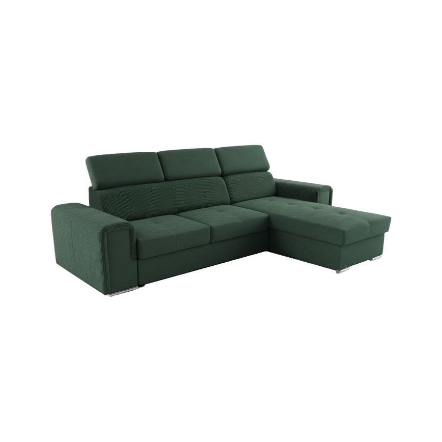 Πολυχρηστικός γωνιακός καναπές-κρεβάτι σε σχήμα L με αποθηκευτικό χώρο SALVADA, πράσινος