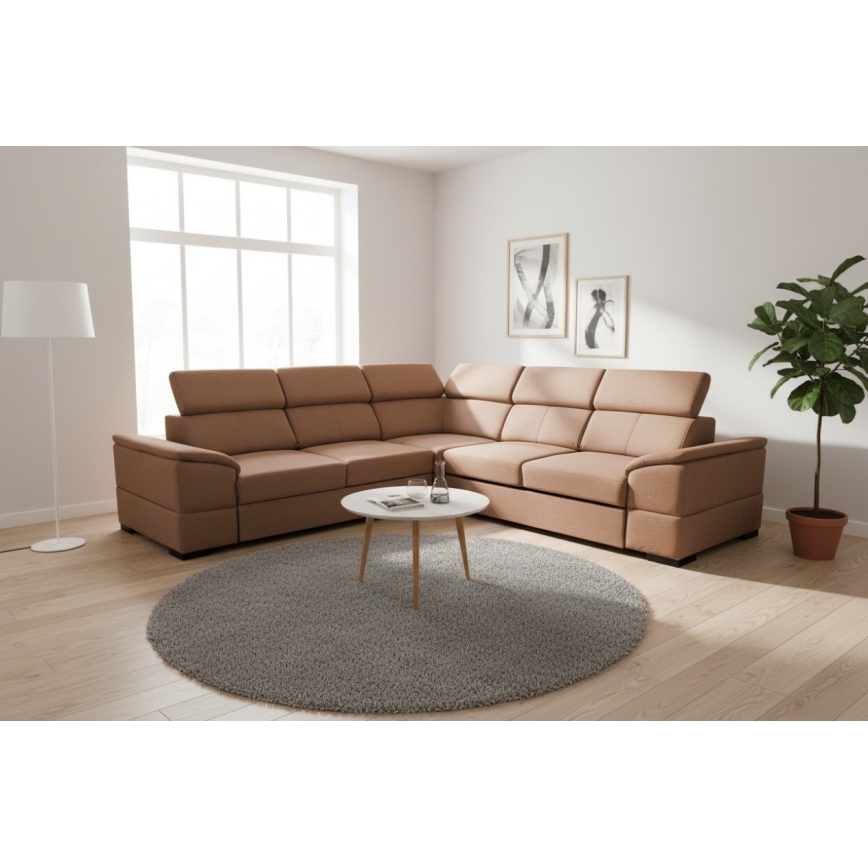 Αναστρέψιμος γωνιακός καναπές-κρεβάτι με χώρο αποθήκευσης GRANADA, καφέ
