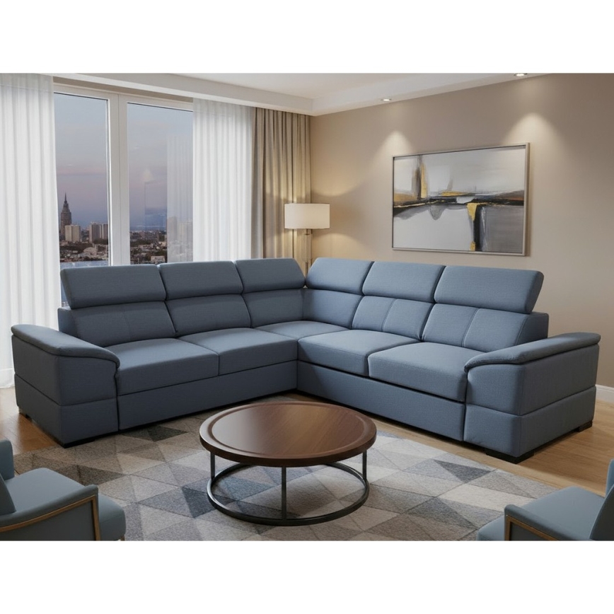 Αναστρέψιμος γωνιακός καναπές-κρεβάτι με αποθηκευτικό χώρο GRANADA μπλε