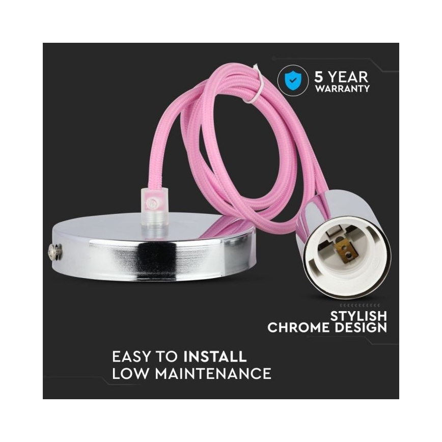 Ανάρτηση με ροζέτα και ντουί 1xE27/60W/230V ανοιχτό ροζ/γυαλιστερό χρώμιο