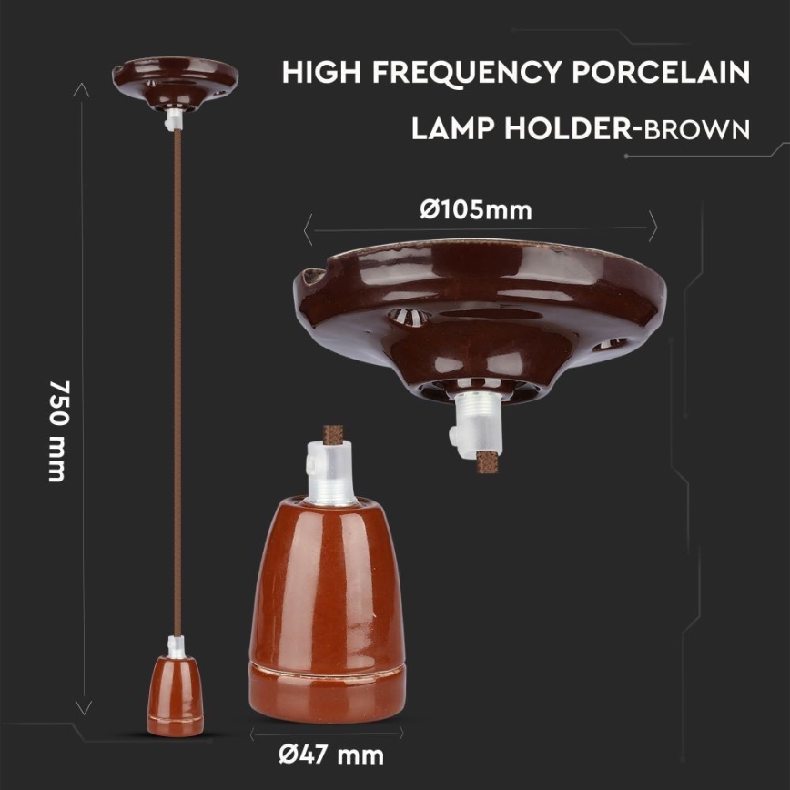 Ανάρτηση με ροζέτα και ντουί 1xE27/60W/230V καφέ/πορσελάνη