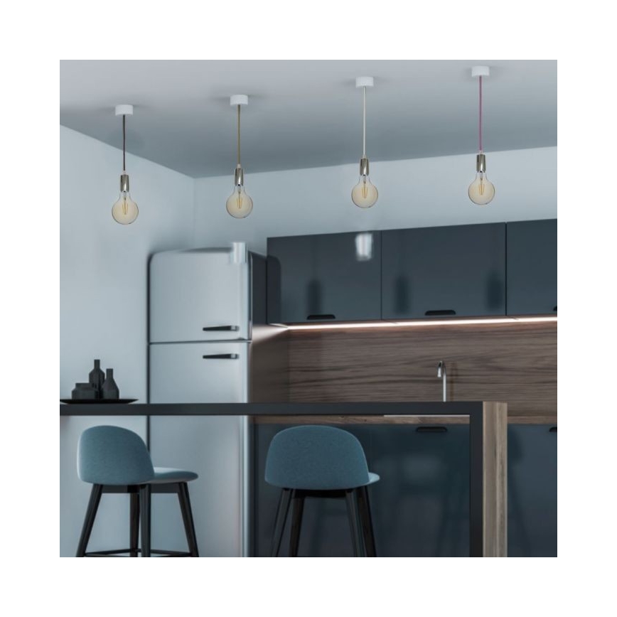 Ανάρτηση με ροζέτα και ντουί 1xE27/60W/230V καφέ/γυαλιστερό χρώμιο