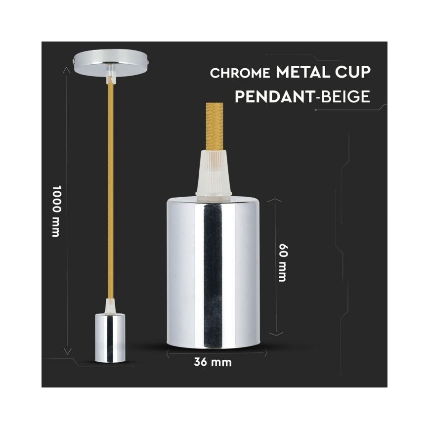 Ανάρτηση με ροζέτα και ντουί 1xE27/60W/230V καφέ/γυαλιστερό χρώμιο