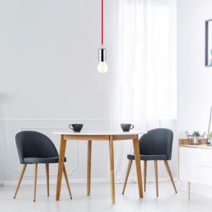 Ανάρτηση με ροζέτα και ντουί 1xE27/60W/230V κόκκινο/γυαλιστερό χρώμιο