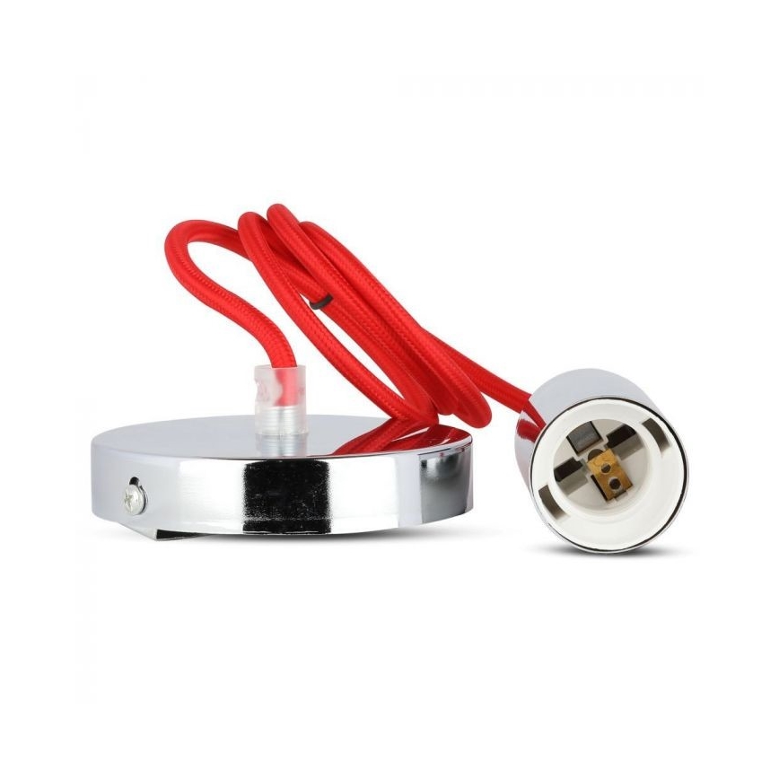 Ανάρτηση με ροζέτα και ντουί 1xE27/60W/230V κόκκινο/γυαλιστερό χρώμιο