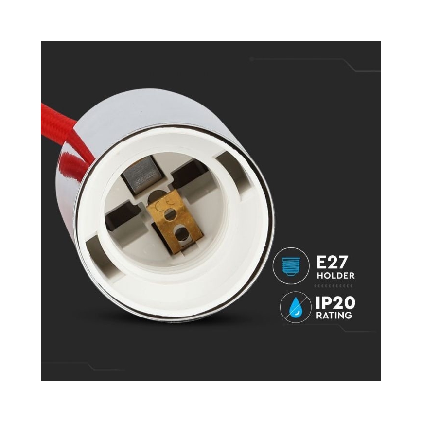 Ανάρτηση με ροζέτα και ντουί 1xE27/60W/230V κόκκινο/γυαλιστερό χρώμιο