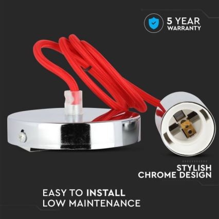 Ανάρτηση με ροζέτα και ντουί 1xE27/60W/230V κόκκινο/γυαλιστερό χρώμιο