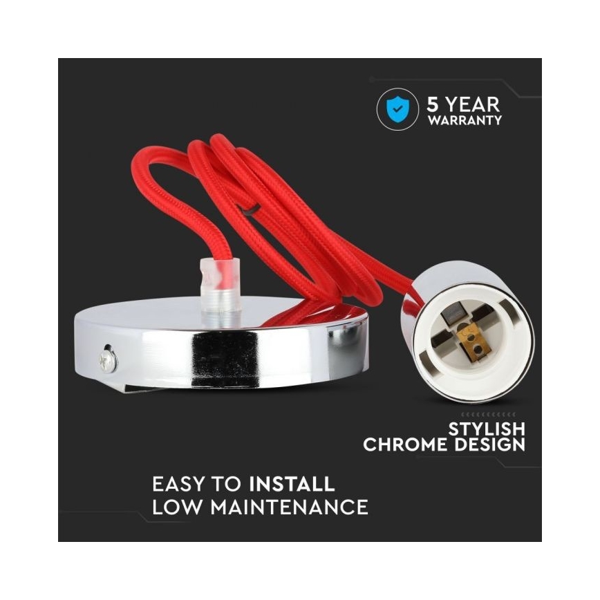 Ανάρτηση με ροζέτα και ντουί 1xE27/60W/230V κόκκινο/γυαλιστερό χρώμιο