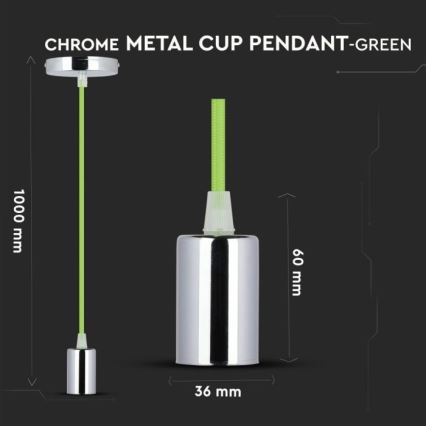 Ανάρτηση με ροζέτα και ντουί 1xE27/60W/230V πράσινο/γυαλιστερό χρώμιο