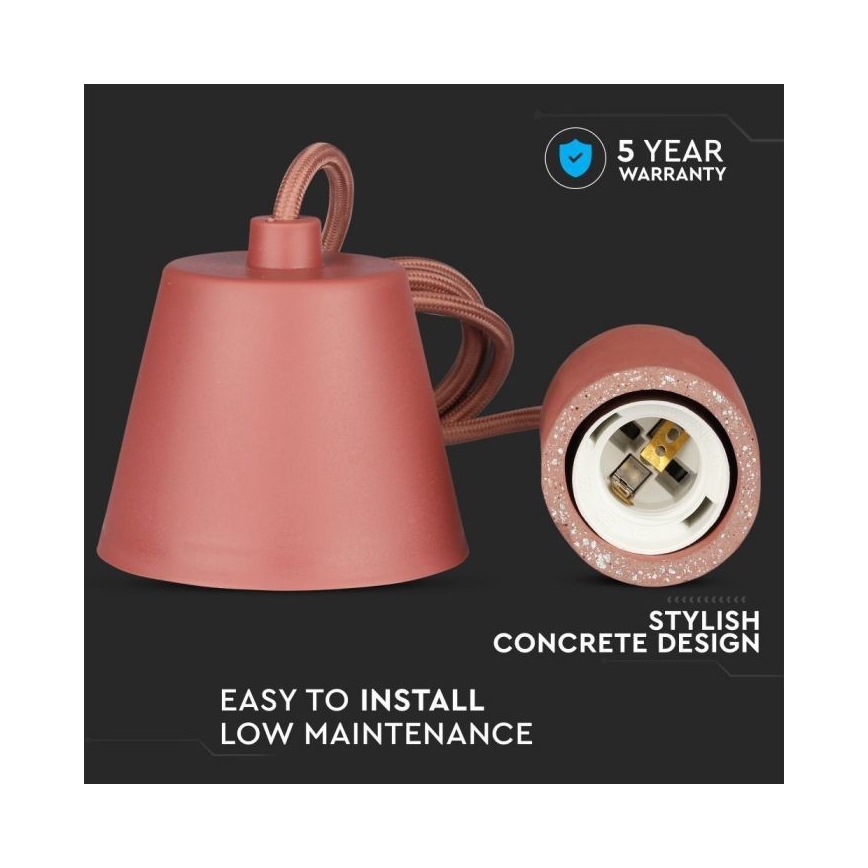 Ανάρτηση με ροζέτα και ντουί 1xE27/60W/230V τσιμέντο/κόκκινο